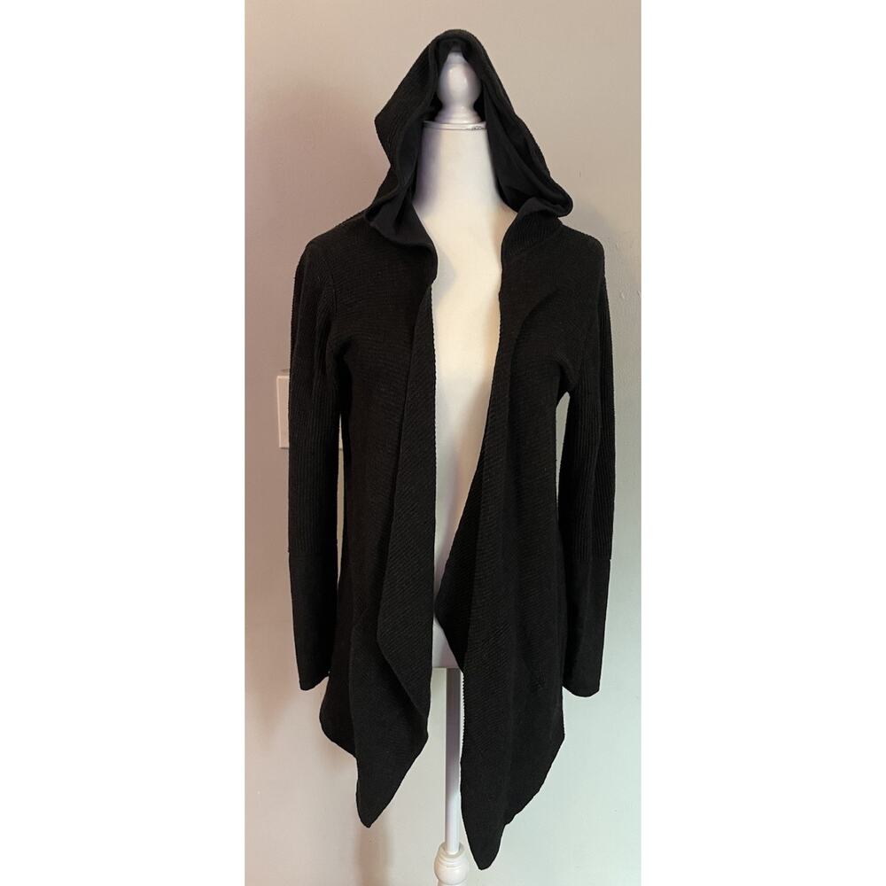 EILEEN FISHER Organic Cotton Waffle Knit Hooded Open Drape Cardigan Sz L